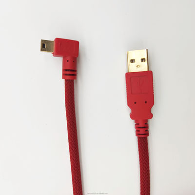 Rode aangepaste USB 2.0 USB A Male To Right Angle Mini USB kabel snelladen