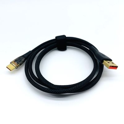 Zwarte 5A 6A snellaadbare USB-kabels USB-C-kabel Mannelijke USB-A tot type C-kabel